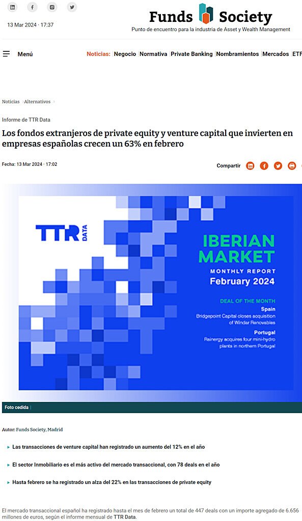 Los fondos extranjeros de private equity y venture capital que invierten en empresas espaolas crecen un 63% en febrero